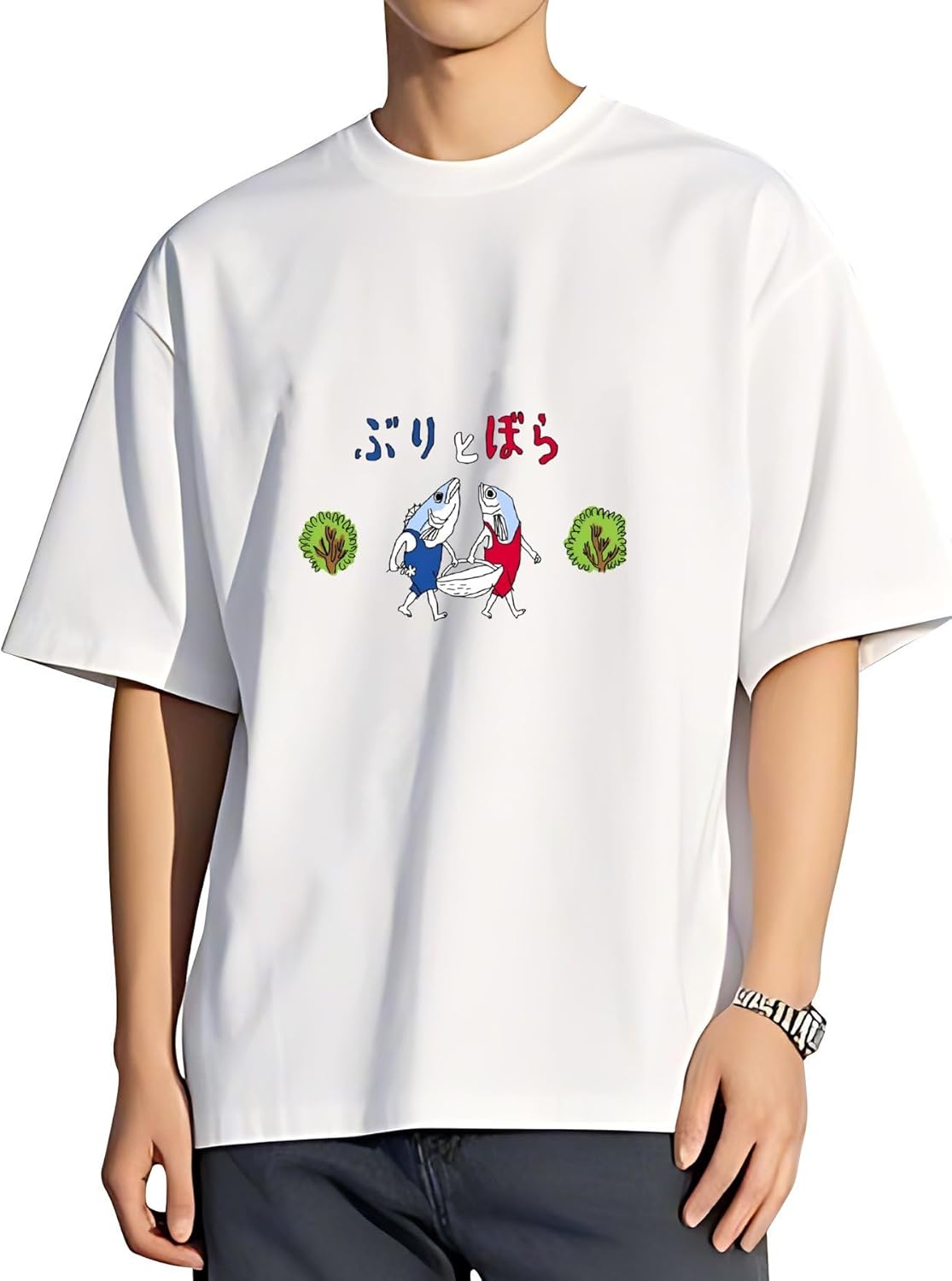 [CJMKENM] メンズ Tシャツ 半袖 綿100% 丸首 軽い 柔らかい 通気性 快適 おもしろ 大きいサイズ カジュアル 普段着 スポーツ 通勤 通学 夏服 男女兼用（ぶりとぼら-1）