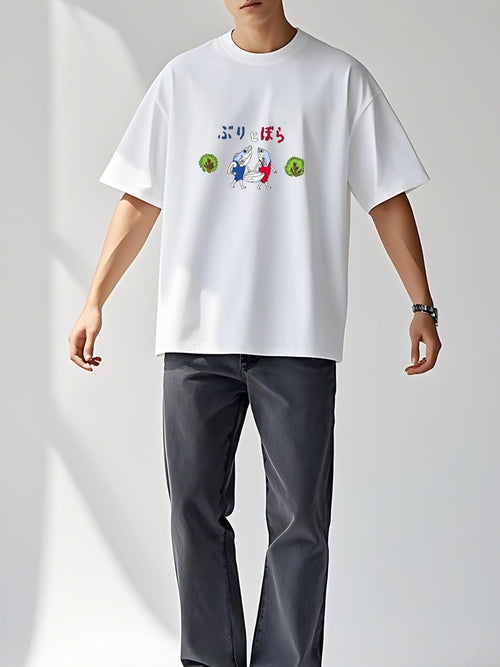[CJMKENM] メンズ Tシャツ 半袖 綿100% 丸首 軽い 柔らかい 通気性 快適 おもしろ 大きいサイズ カジュアル 普段着 スポーツ 通勤 通学 夏服 男女兼用（ぶりとぼら-1）